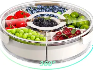 Kitchen 360° Spinning Snack Tray with Airtight Lid - 6-Compartment Sturdy Divided Food Storage Container, Smooth Portable Fruit & Nut Platter for Party, Picnic (Kitchen Utensils)