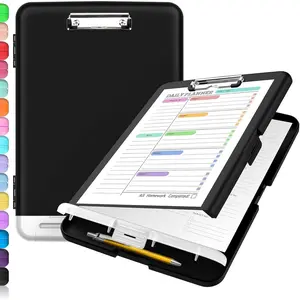 NEW Clipboard with Storage, Clip Board 8.5 X 11 with Pen Holder, Plastic Organization Case Box for Letter Legal A4 Size Paper, Low Profile Clip, Nurses Teachers Must Haves, School & Office Supplies (Black) C4U