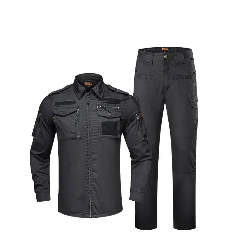 Men's Tactical Camouflage Workwear Set in Regular Fit Poly-Cotton Ripstop Fabric, Wear-Resistant Jacket & Pants with Reinforced Knees & Utility Pockets for Instructors, Menswear, Uniforms, Zippers, Map, Reflective, Black Ops