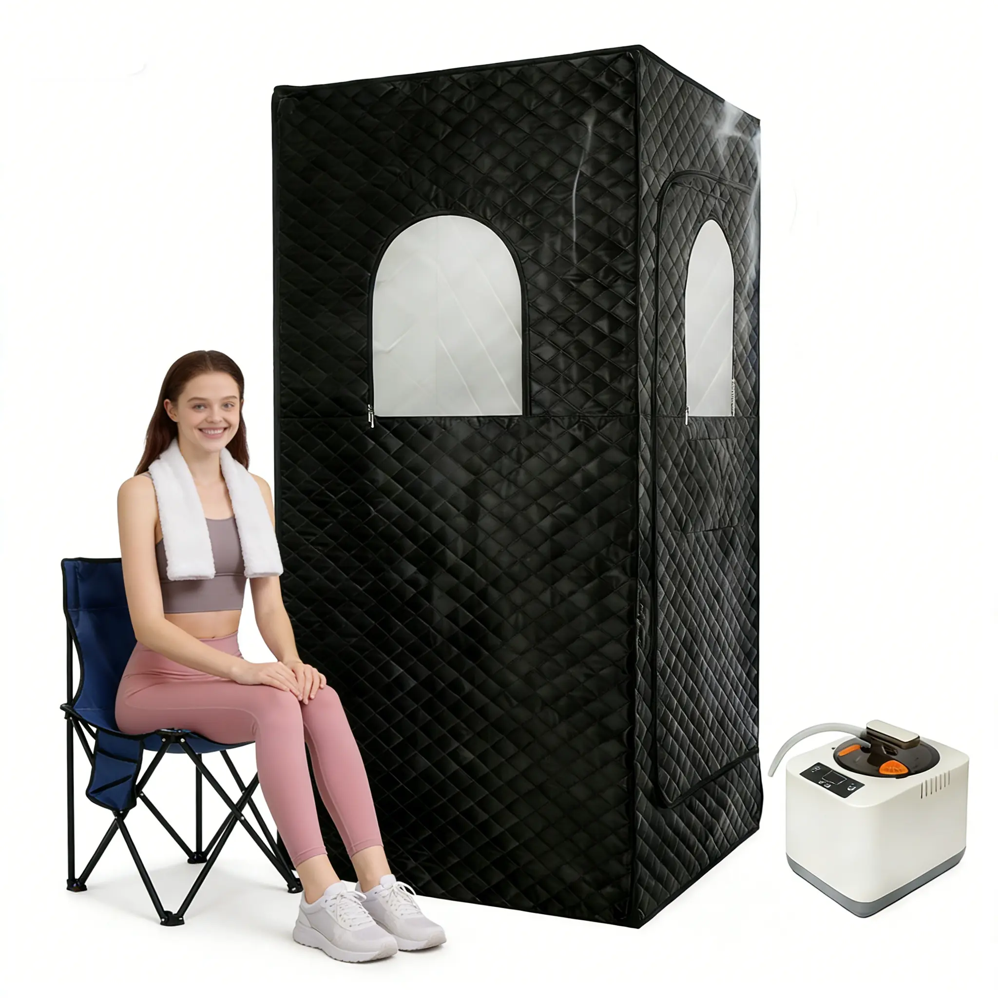 1200W Portable Infrared Sauna Box - Compact, Convenient, 5-Layer Waterproof, 1 Steamer, 1 Folding Chair, Remote Control, for Home Use, Relaxation, Outdoor Gym, Steam Bath