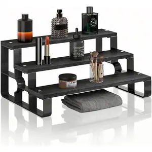 Wood Perfume Stand Organizer,3 Tier Black Cologne Organizer for Men,Fragrance Stand for Dresser,Bedroom,,Cupcake(Width=14")