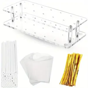Clear Acrylic Cake Pop Kit, 21 Holes Cake Pop Stand, with 100 Cake Pop Sticks and 100 Wrappers, Cake Pop Making Accessories for Weddings Birthday Parties Halloween