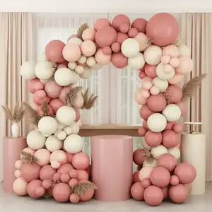 123pcs Dusty Pink Cream Beige Balloon Garland Arch Kit, Baby Shower Birthday Party Decorations Balloons Set, Rustic Wedding Christening Baptism Decor, Balloon Arch Backdrop, Balloon Party Supplies