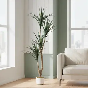 Artificial dragon tree, approx. 165 cm – Evergreen artificial plant with white pot for indoor and outdoor use, decorative potted plant for living room, entrance area, terrace & office
