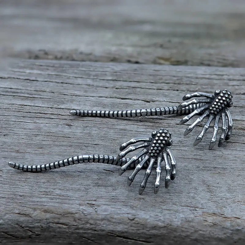 GTHIC Bold Gothic Alien Insect Stainless Steel Unisex Earrings - 1 Pair Male-Focused Artificial Gemstone Jewelry, Daily Accessory, Perfect Gift for Gothic Jewelry Fans (Birthday, Party)