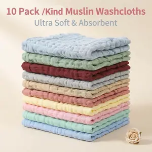 Reusable Face Towels Set of 10, Soft 6 Layer Absorbent Handkerchiefs, Gentle for Sensitive Skin, Home Essential Multi-Color