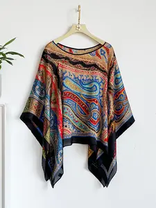 French Luxurious Ethnic Pattern Silk Feel Shawl, Windproof Sandproof Soft Scarf, Fashion Versatile Wrap for Stylish