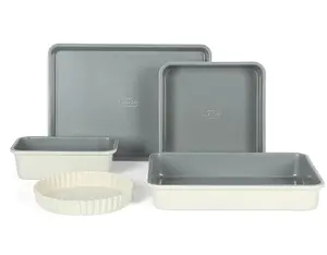 Sur La Table Kitchen Essential Carbon Steel Bakeware Set W/Premium PFA Free Grey Ceramic Nonstick - Linen White Exterior