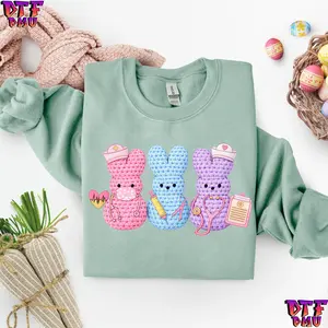 Nurse Peeps Easter Bow Faux Yarn/Crochet DTF Transfer Print