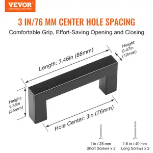 【Summervibes】VEVOR 10 Pack Cabinet Pulls, 3in / 76mm Center to Center Slim Square Kitchen Cabinet Drawer, Stainless Steel Modern Kitchen Cupboard Door Handles for Kitchen Bathroom Bar Hardware Matte Black