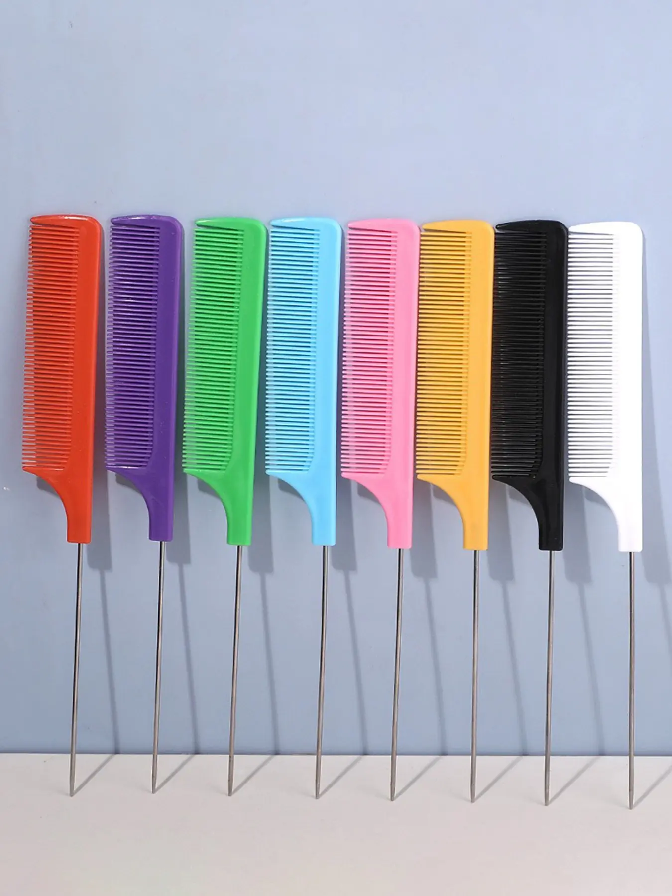 8pcs Simple Pointed Tail Comb Steel Needle Hair Styling Combs, Dyeing Division Long Tail Comb, Cutting Partition Comb, Grooming Comb, Hair Color Tools, Hair Parting Tool