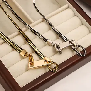 1 PC Stainless Steel Hot Zipper Adjustable Zip Necklace For Both Men And Women, Golden Silvery Hip Hop Pop Jewelry, A Unique And Creative Necklace