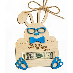 Easter Bunny Money Holder for Cash Gift Card Holder Basket Tag, Stuffers for Toddler Kids Teens, Gifts for Baby Boy Girl Grandchildren, Easter Basket Decorations (Blue)