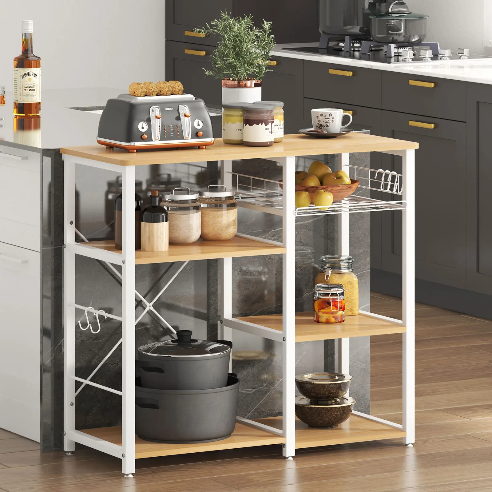 Soges Kitchenhack 3-Tier Storage Cart with Microwave Stand Coffee Bar & Baker's Rack Compact Design for Small Spaces Durable Reinforced Organizer
