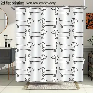 Hannah Cute Dachshund Dog Printed Beige Waterproof Polyester Fabric Black Animal Lovely Kids Shower Curtain for Bathroom 71 W x 71 L