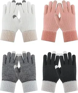 4 Pairs Winter Gloves for Women Cold Weather, Womens Warm Fleece Lined Knit Gloves Winter Touchscreen Texting Gloves