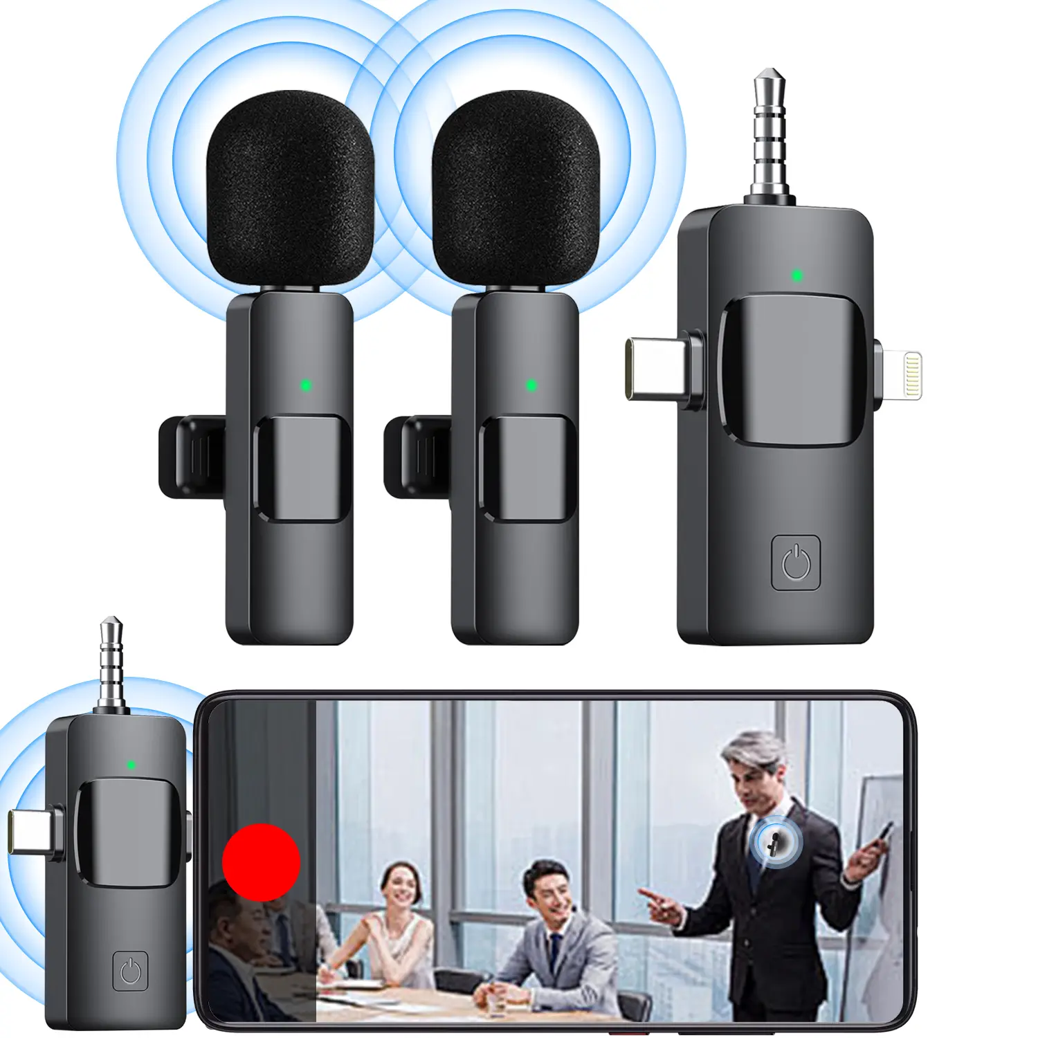 Wireless Lapel Microphone, Omnidirectional Noise Reduction, Voice Control, USB-C Rechargeable, for Podcasting, Vlogging, Gaming