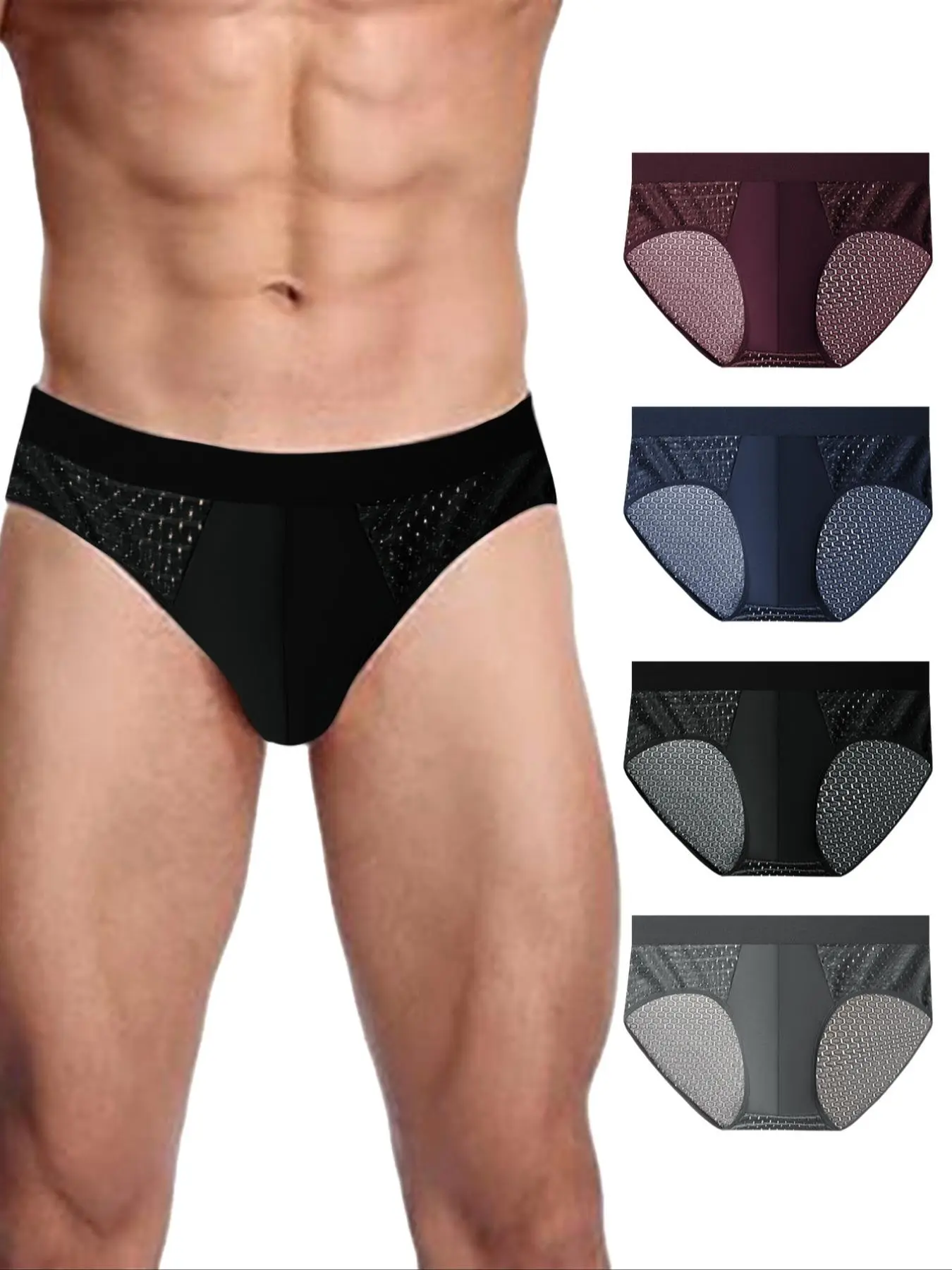 Men's Solid Color Mesh Sexy Underwear, Breathable Comfortable Underwear for Daily Wear, Men's Underwear for All Seasons