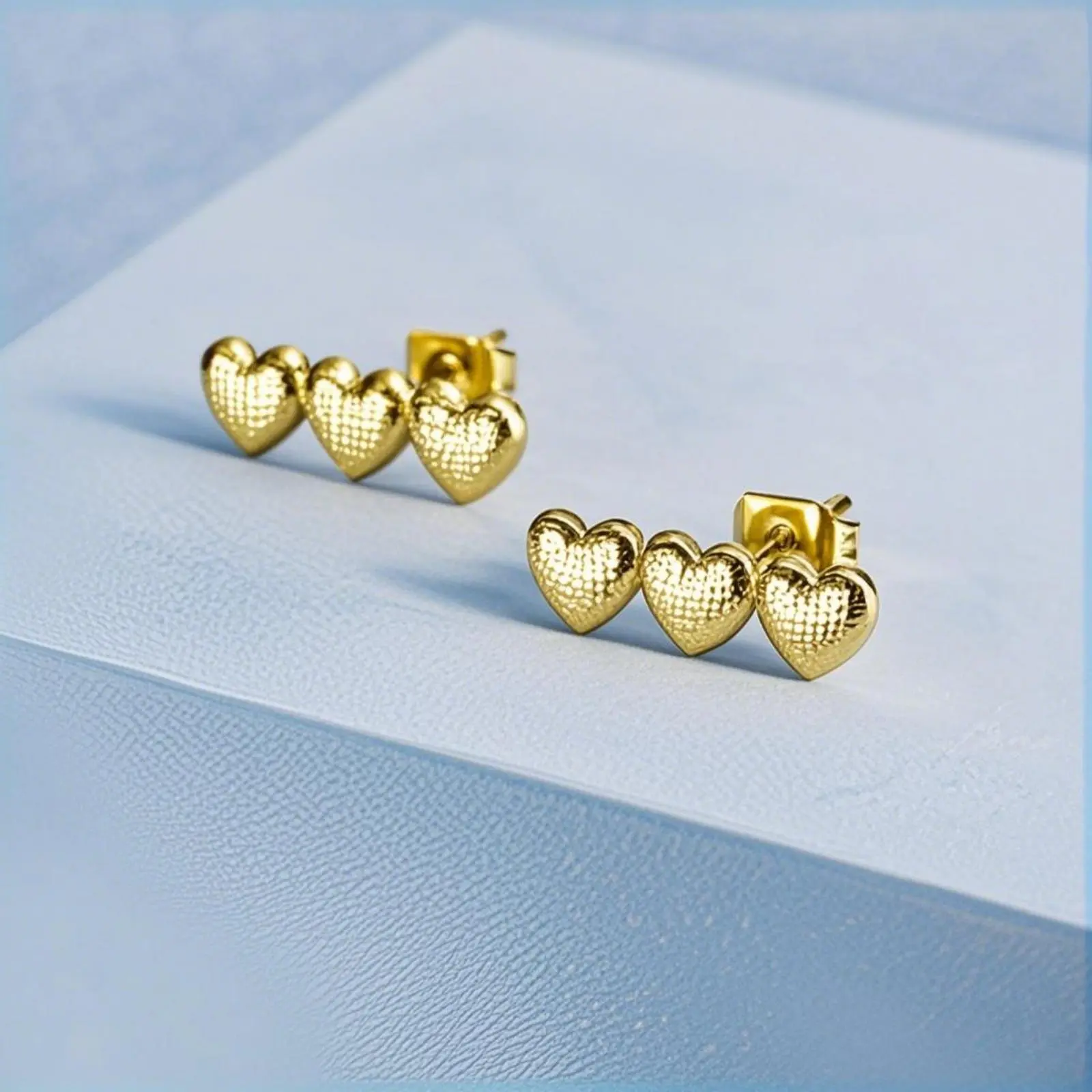 Women's Elegant Love-Themed Multi-Heart Connected Stainless Steel Beaded Stud Earrings - Unisex Costume Jewelry Accessory for Daily Casual Wear, Wedding, Valentine's Day, One Size, Fashion