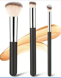 Set of 3 foundation contour brushes — 370 foundation brush, 270 concealer brush, 170 blush brush; Kabuki brush for under the eyes and nose contouring; suitable for blending liquid foundation, contouring, highlighting, mineral makeup, etc.