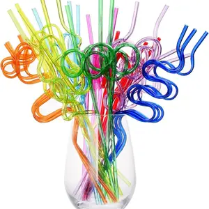 Reusable Plastic Straw Set, 6/8/12/15pcs Curved Drinking Straws, Perfect for Classroom Activities, Valentine's Day, Christmas, Birthday, Wedding Party Decorations