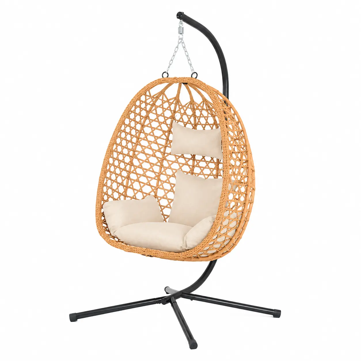 Hanging Egg Wicker Chair - Rattan Patio Swing, Garden Swing, 350LB Weight Capacity, Cushioned for Extra Comfort, Suitable for Indoor & Outdoor Porch Use, Hanging Egg Chair