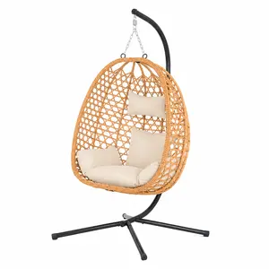 Egg Swing Chair-Wicker Design, Perfect for indoor and Outdoor Use, Supports Upto 350LB, Includes Cushion for Extra Comfort