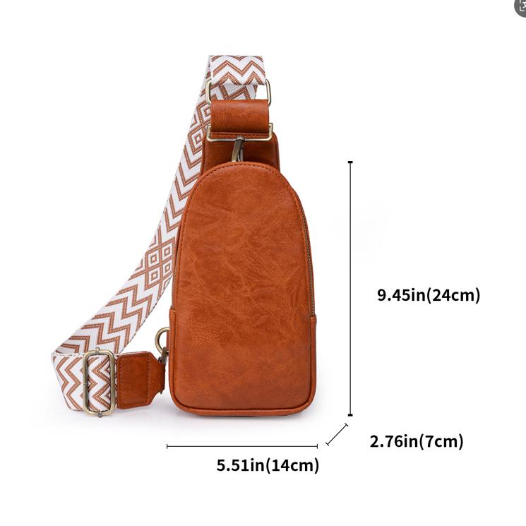 Women Chest Bag Sling Bag, Guitar Strap Small Crossbody PU Leather Satchel Daypack