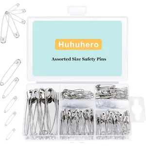 Huhuhero 160Pcs Safety Pins, Large & Small Safety Pins for Clothes Sewing Craft, Nickel Plated Steel Assorted Size Pins Bulk, Art and Craft Supplies (Sliver)