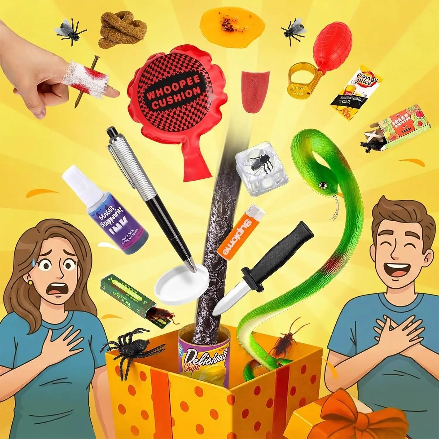 Prank Kit, 25 PCS Fun Novelty Prank Sets for Kids & Adults, Classic Gag Gifts Toys Goodie Bag Stuffers for Party Favors, April Fools, Birthdays Party Props