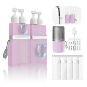 Pink Travel Toiletry Bottle Set, 4 x 55mL Refillable Pump Bottles with Suction Cup Silicone Case