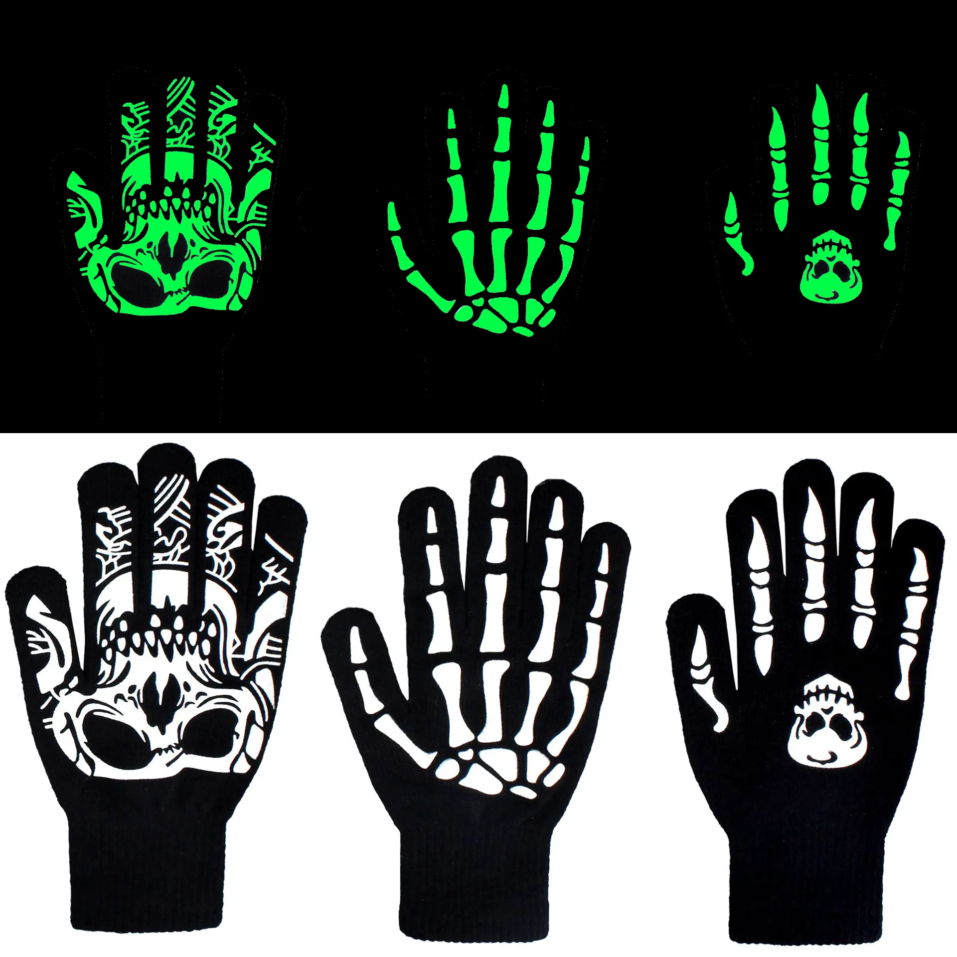 Skull Fluorescent Gloves Grim Reaper Halloween Decoration Ghost Claw Cycling Luminous Full Finger Gloves Skull Masks Slim Elastic Women's Cross-Border Socks football gloves