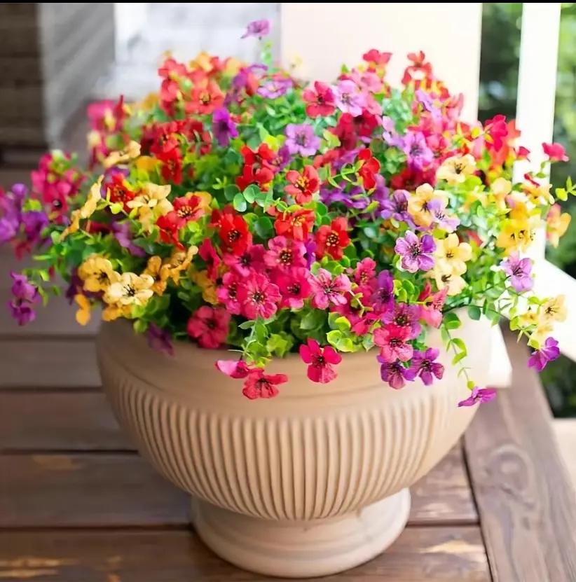 24 Pcs Multicolor Artificial Flowers with Faux Plastic Greenery Shrubs, UV-Resistant No-Fade Fake Silk Wildflowers, Artificial Plants Decor for Indoor Outdoor Home, Balcony, Wedding Decor, All Year Round Use room decorations bouquet flowers