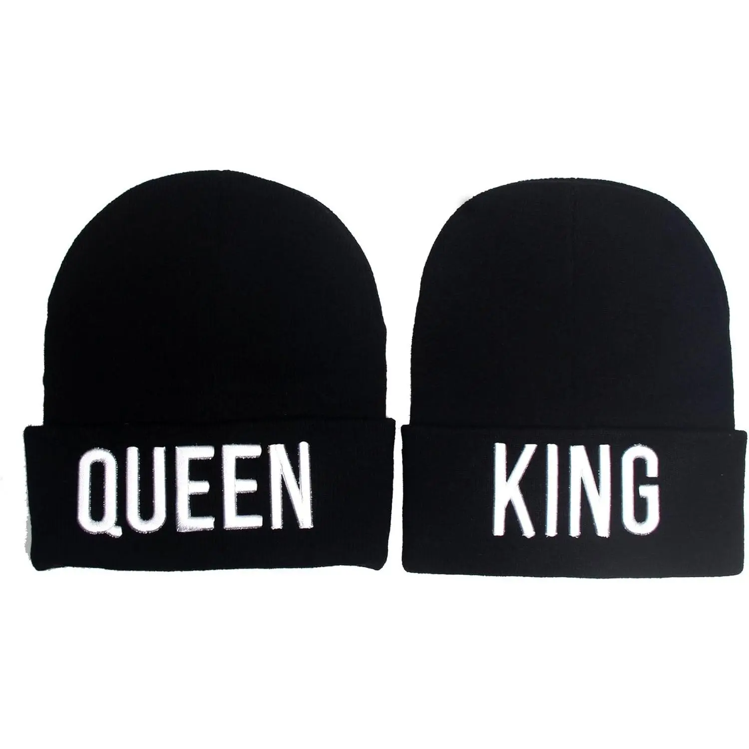 Unisex Adult King + Queen Couples Sets Knit Beanie Hats, 2-Pack Extra Thick Double Layer Soft Acrylic Winter Hats, 21.5-24 in Free Size Winter Outdoor Sports Accessory