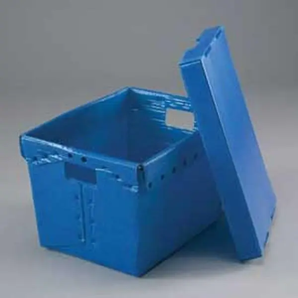 Global Industrial 257920BL Durable Hand-Held Corrugated Plastic Postal Mail Tote Boxes with Steel Reinforced Rim, Dustproof Lid, Hand Holes, 18.5x13.25x12 in Blue, 30 lbs Capacity, Easy to Clean - Pack of 10