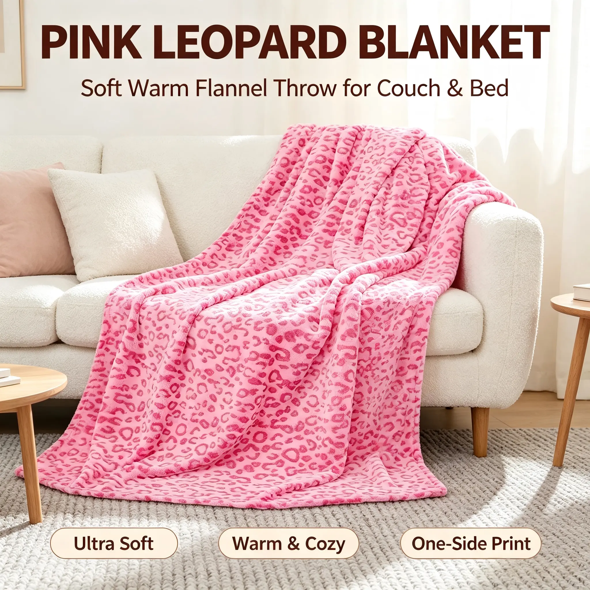 Pink Leopard Flannel Blanket | Soft Warm Fleece Throw Blanket for Couch Bed | Cozy Cheetah Print Aesthetic Decor Gift for Women Girls