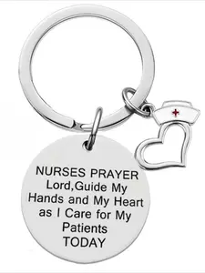 Stainless Steel Nurse Prayer Key Ring with Medical Symbol - "Guide My Hands and My Heart" Engraved Round Label, Ideal Gift for Nurses and Doctors, Gift for Medical Staff | Themed Keychain | Durable Keychain, Nurse Gift