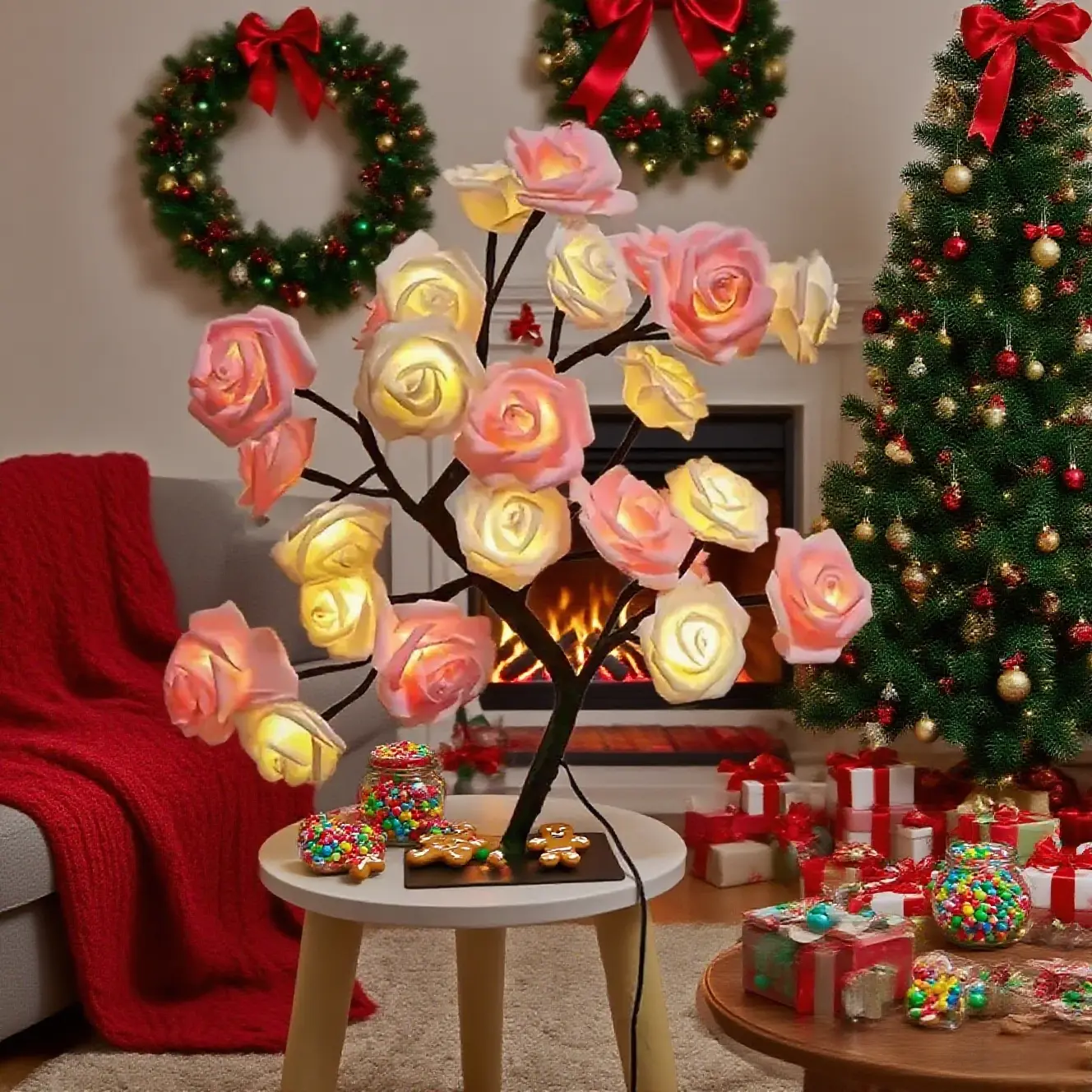 1-Piece Artificial Rose Tree Night Light, Warm-Tone USB-Powered LED Decorative Table Lamp, Portable Romantic Gift for Girlfriend/Gf Birthday Gift, Bedroom Desk Decor (Creates Relaxing Ambiance), Gifts For Girlfriend