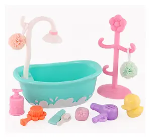 11 pc mini accessories for mini toy pets, included Bath tub, clothes hanger, toothbrush, toothpaste, soap, hair dryer, bath sponge, shower gel, duck, soap Bundle Compatible with mini toy Shorthair Cat Collie Husky Puppy fox bunny figure toy(B43)