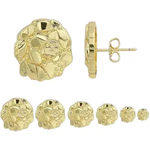 14K Solid Nugget Cookie Earring Earrings Bling Stud Type Fashion Brass Unisex Hip Hop Jewelry
