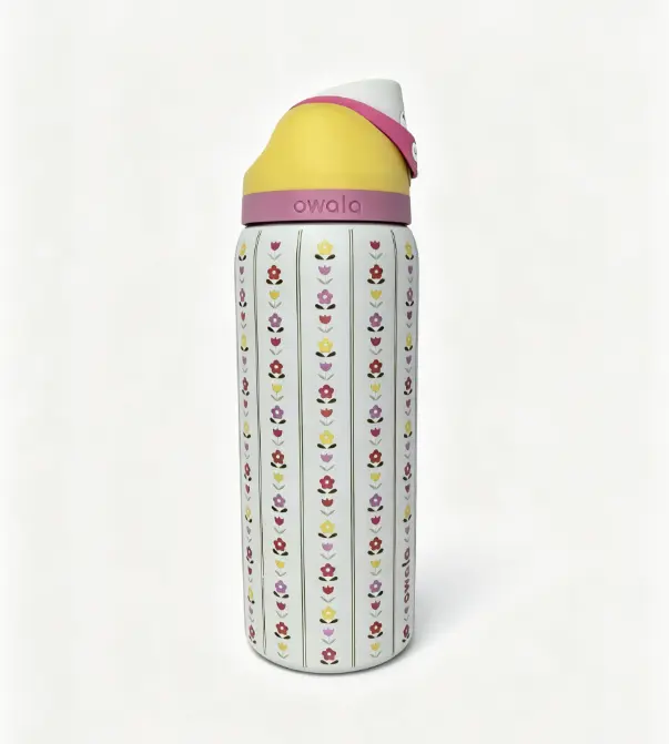 Owala 32oz Insulated Stainless Steel Cottagecore Floral Water Bottle Mug - Leak-Proof Flip Straw Lid, 24H Cold Retention, Retro Flower Pattern, Portable Anti-Scalding Garden Drinkware for Everyday Use