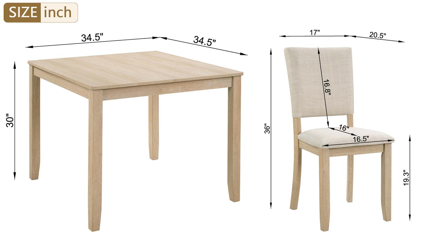 5-Piece Wooden Dining Table Set for 4 People, Modern Kitchen & Dining Room Furniture with 4 Chairs, Light Oak Beige/Antique Black Beige 5-Piece Wooden Dining Table Set for 4 People, Modern Kitchen & Dining Room Furniture with 4 Chairs, Light Oak Beige/Antique Black Beige