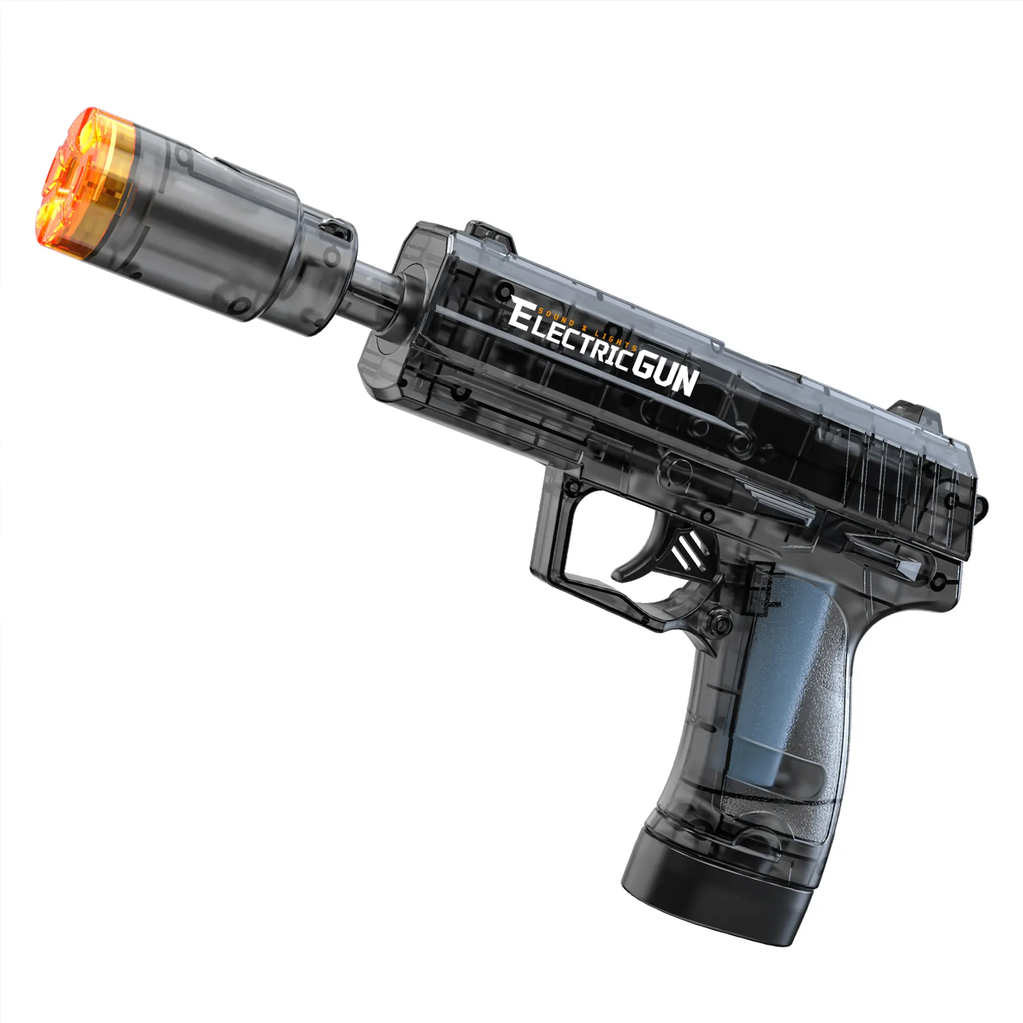 Electric Gun - Transparent Design, Orange Tip - Perfect for Play and Entertainment - Perfect for Children and Adults （Black and Red）