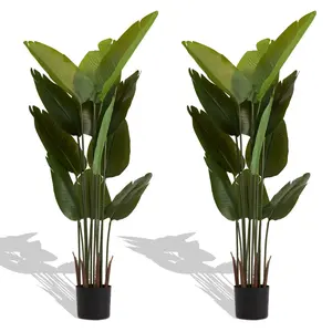 5.2ft Artificial Bird of Paradise Plant | Faux Tropical Palm Tree (Set of 2)