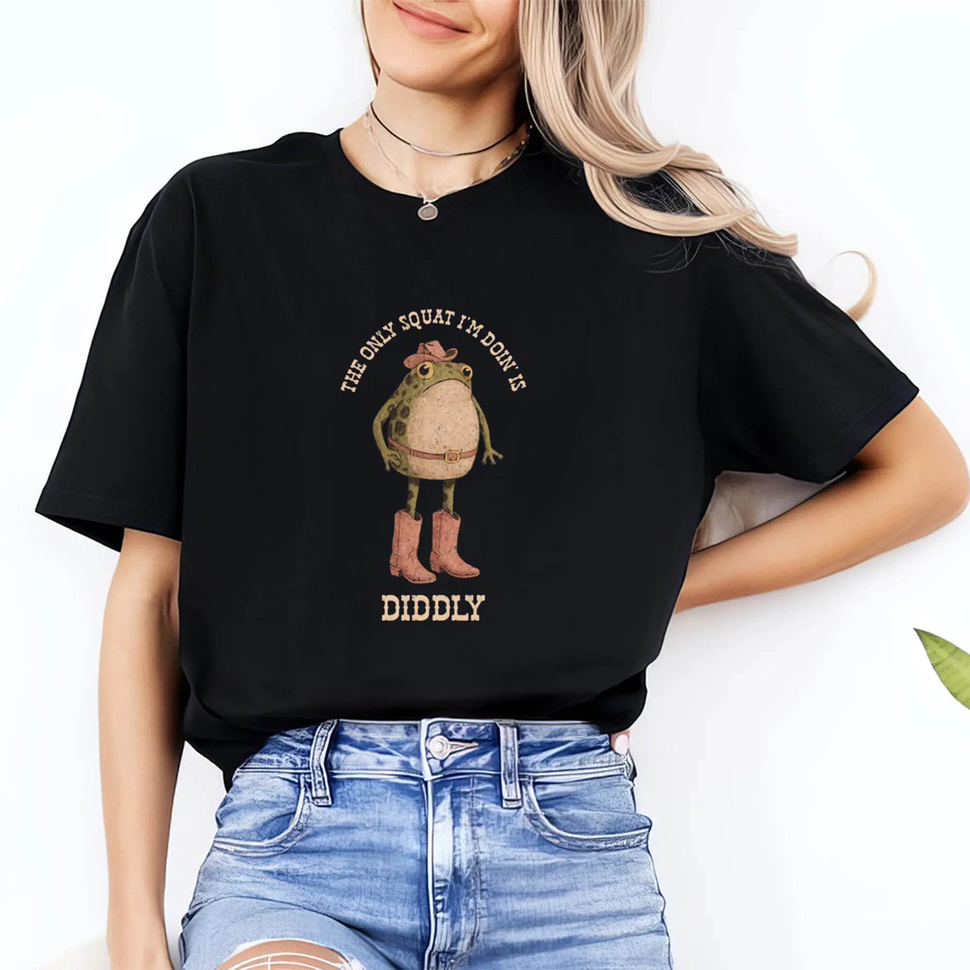 Funny Cowboy Frog Shirt, Diddly Squat Humor Graphic Tee, Lazy Gym Joke Gift Shirt, Made in USA, 100% Cotton