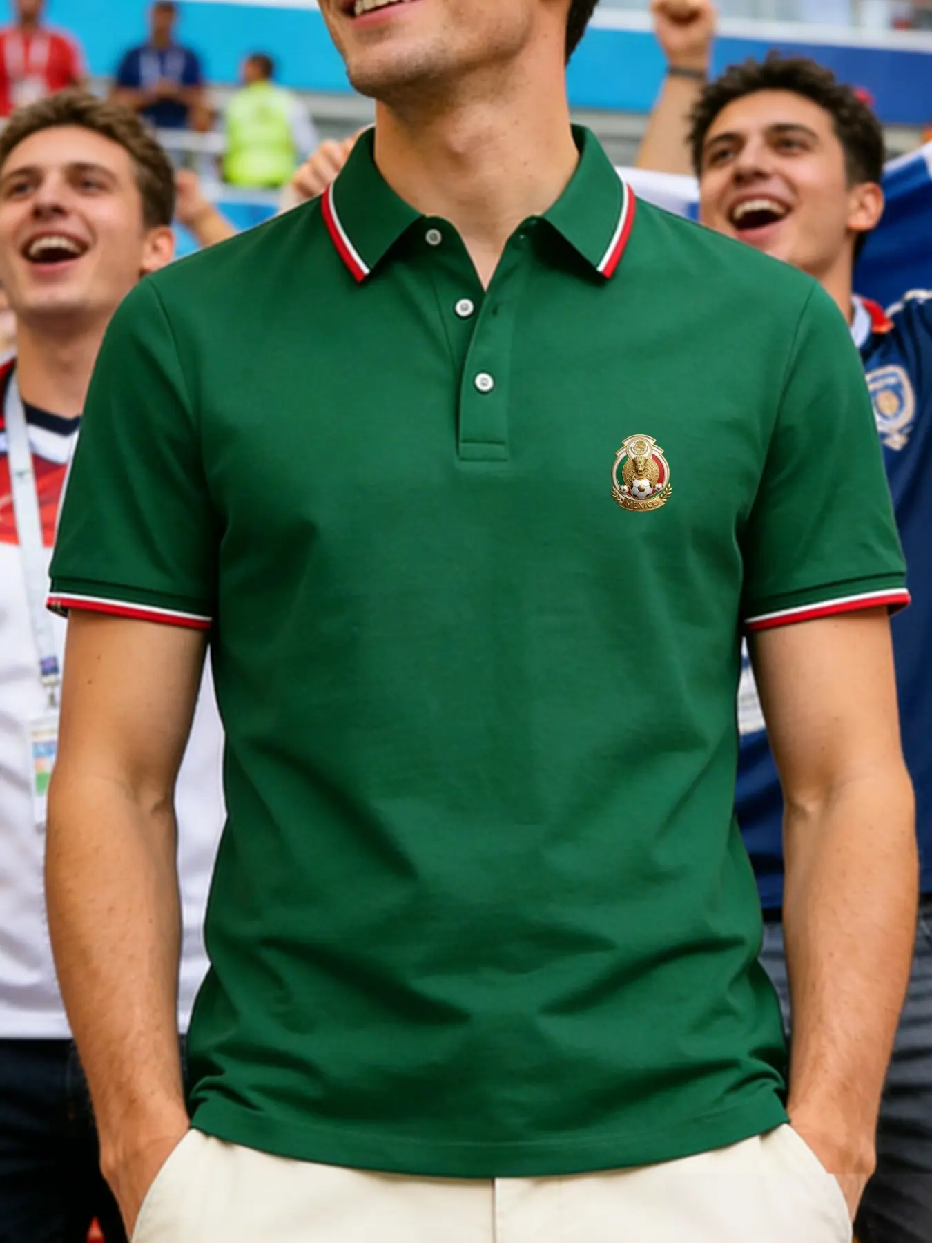 Men's Fashion Casual Polo Shirt, Classic Graphic Print, Mexico Soccer Polo, Short Sleeve, Fan Gear, Ideal for Matches and Daily Wear