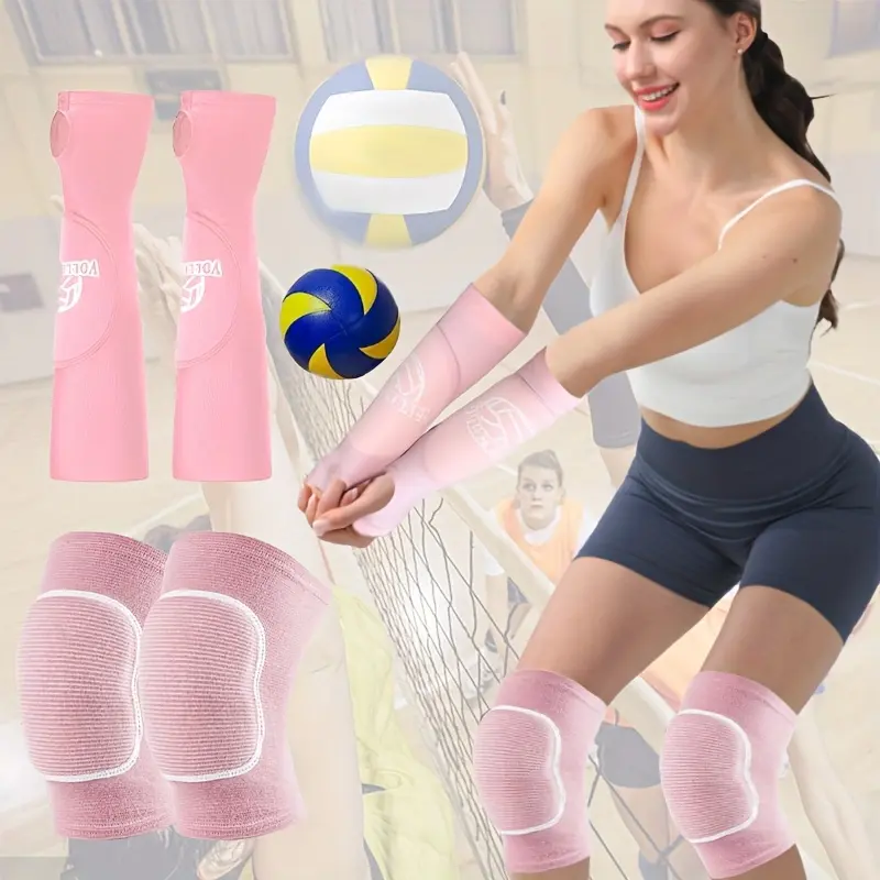 Volleyball Gear Set with Passing Sleeves & Foam-Based Padded Knee Pads, Aesthetic Rose Pink Anti-Injury Protection with Thumb Holes for Adult Training, Anti-Injury Protective Gear, Foam-Based Protective Gear