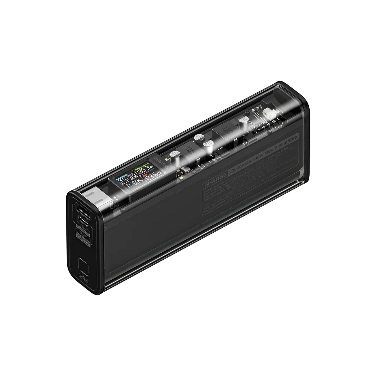 SHARGE Shargeek 140 Portable Charger Power Bank with USB C & A for MacBook Pro iPad iPhone Samsung Smartphone, 20,000mAh Capacity, 140W Max Dual-Port Output, Black/White Monochromatic Aesthetics, Samsung 21700 Batteries