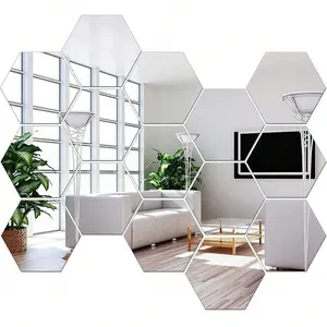 Hexagon Shaped Self Adhesive Mirror Wall Sticker, 12pcs/set Acrylic Mirror Wall Decal, Wall Art Decor for Home Living Room Bedroom Bathroom Decoration Items