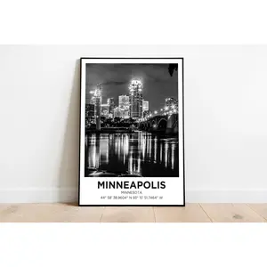 Minneapolis Poster No Framed Minnesota Travel Wall Art Trendy Gift Eclectic Black & White Print Retro Living Room Decor Gallery